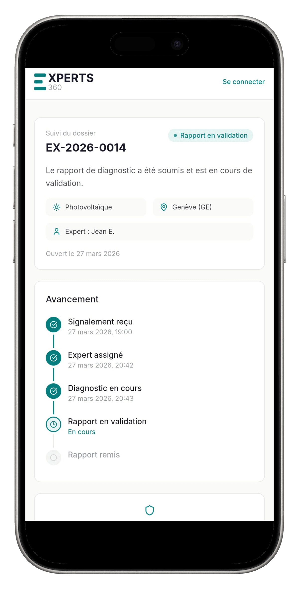 Suivi de dossier d'expertise sur smartphone Experts 360